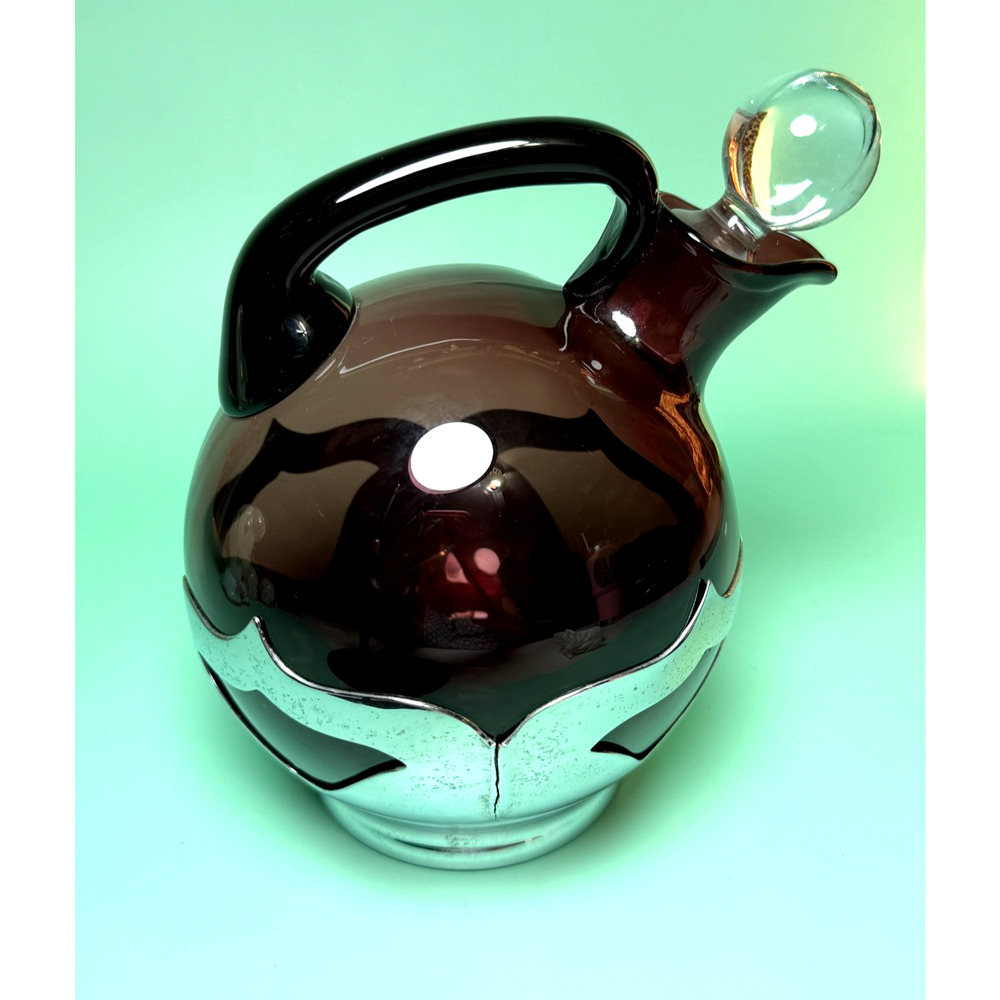 Vintage Farber Brothers Krome Kraft Amethyst Glass Decanter Ball Pitcher Stopper - Picture 3 of 10